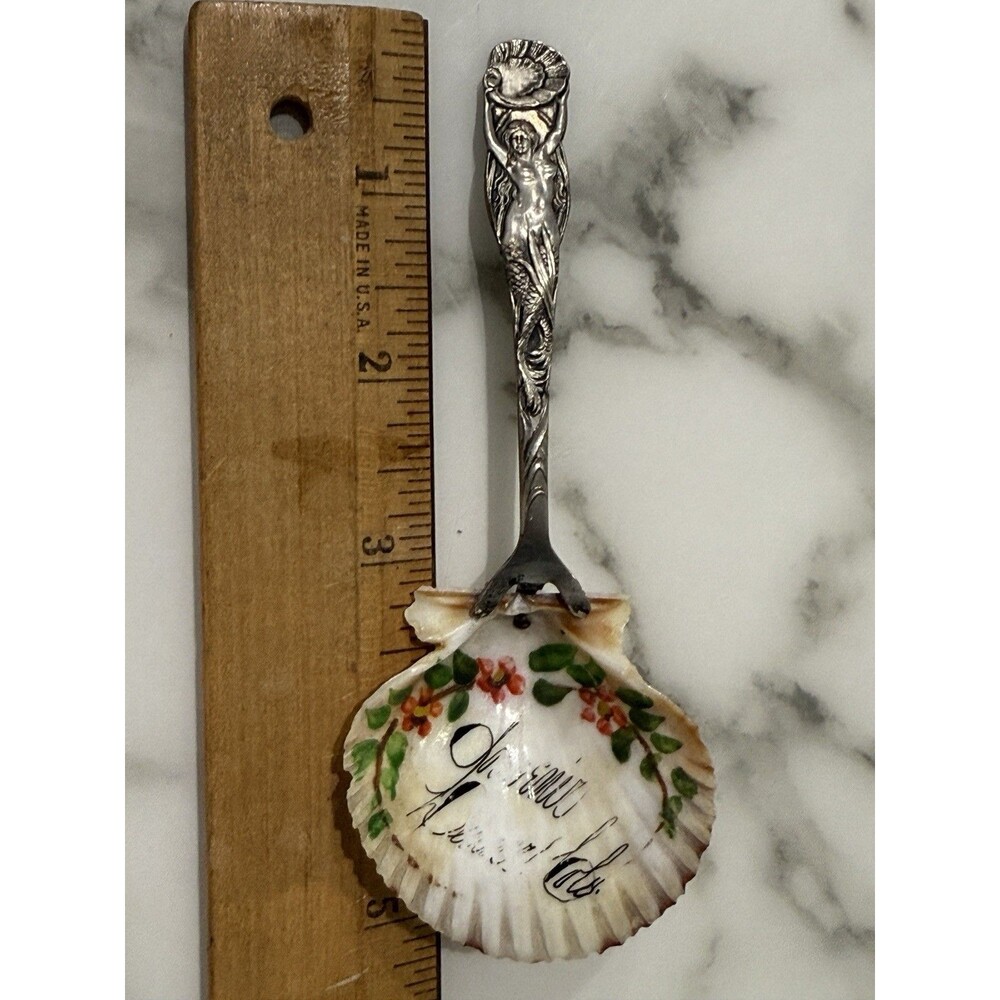Antique Art nouveau US Sterling Silverplate Seashell Bon bon Nut spoon